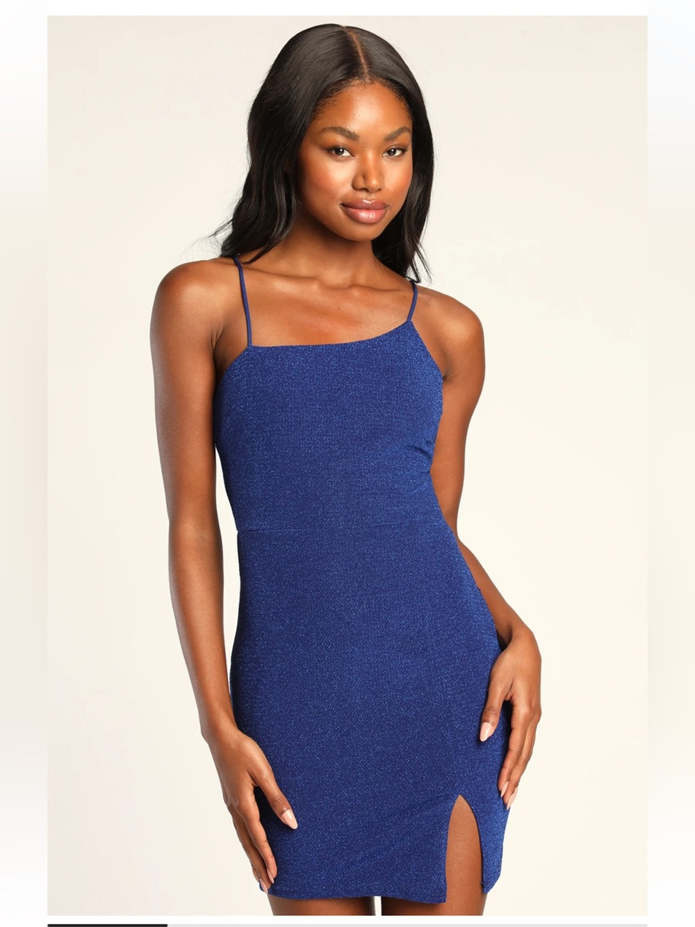 NWT Lulus Take Me Anywhere Cobalt Sparkly Asymmetrical Bodycon Mini Dress